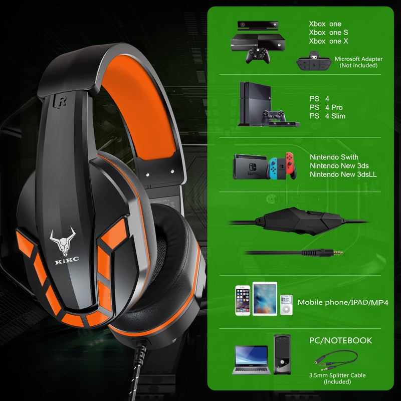 Kikc PS4 Gaming Headset with Mic for Xbox One, PS5, PC, Mobile Phone and Notebook, Controllable Volume Gaming Headphones with Soft Earmuffs for Kid - Image 3